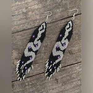 Handcrafted Black and Silver Beaded Earrings